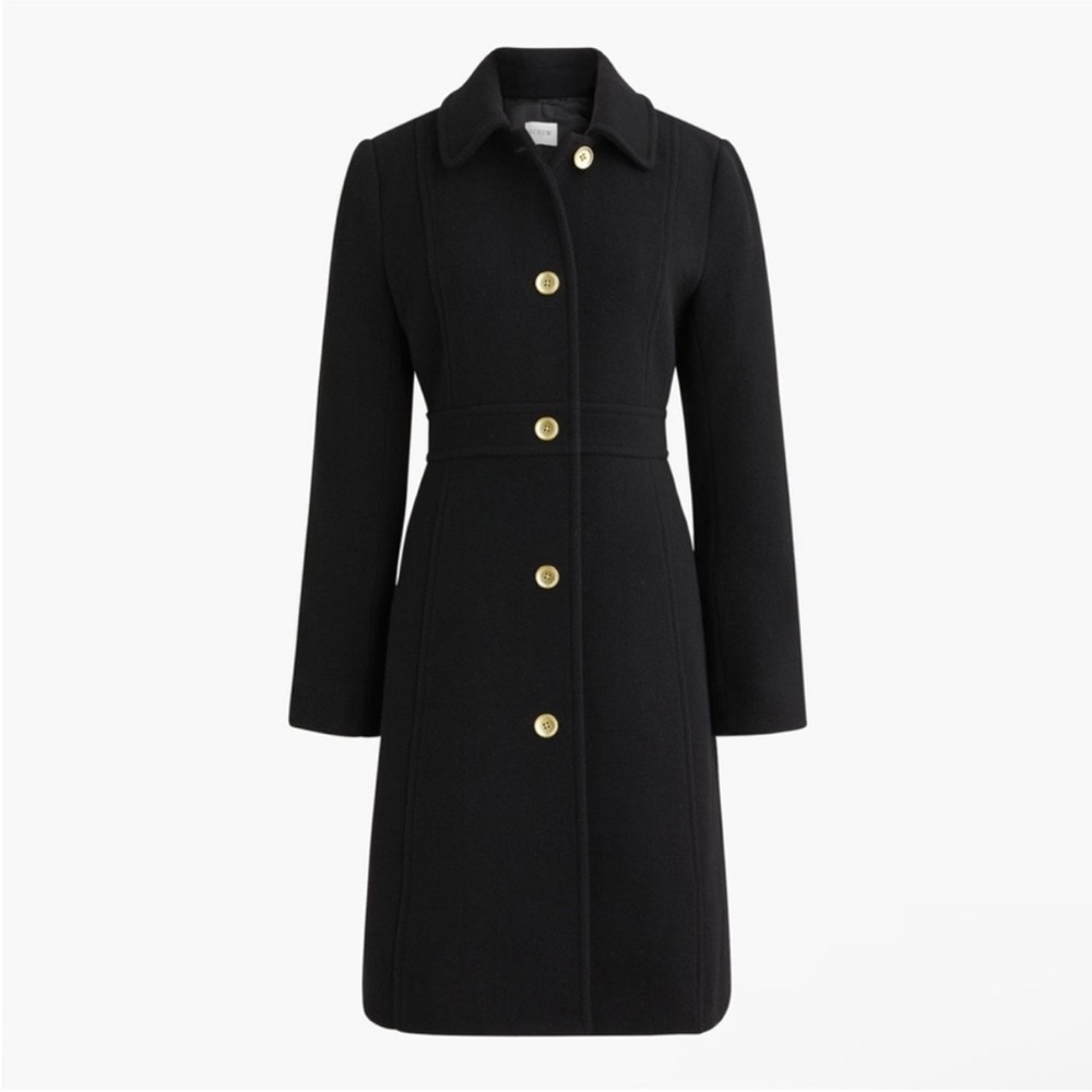 J Crew wool blend lady day coat black long oversized pockets button front 6 NEW
